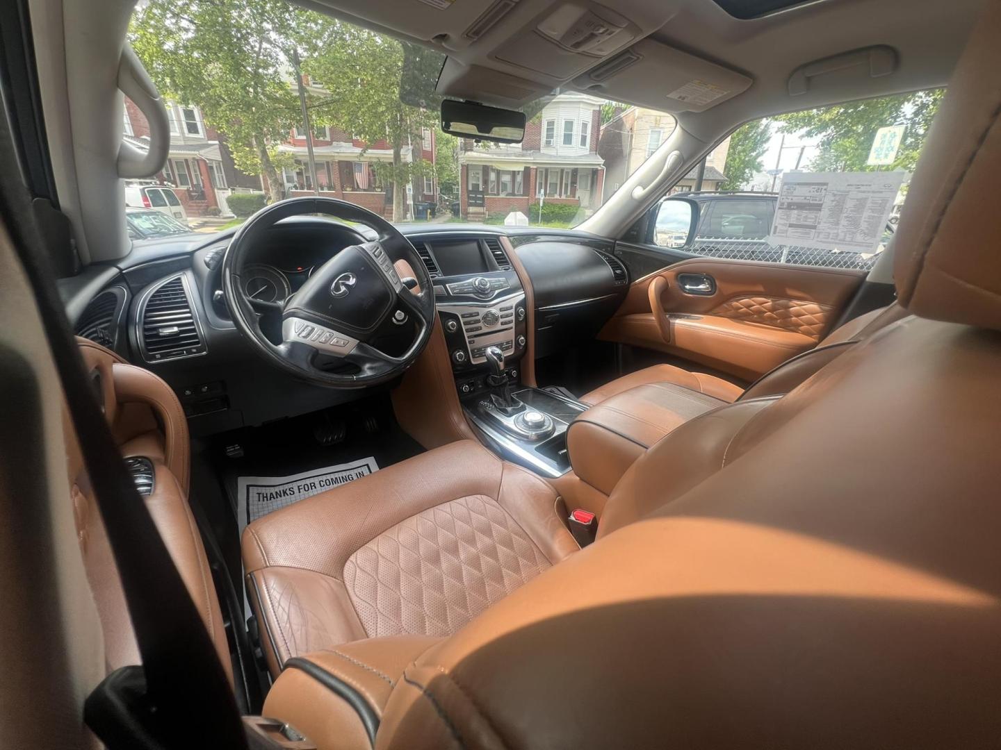 2018 BLACK /Tan Leather Infiniti QX80 4WD (JN8AZ2NE1J9) with an 5.6L V8 DOHC 32V engine, 7A transmission, located at 1018 Brunswick Ave, Trenton, NJ, 08638, (609) 989-0900, 40.240086, -74.748085 - Photo#9
